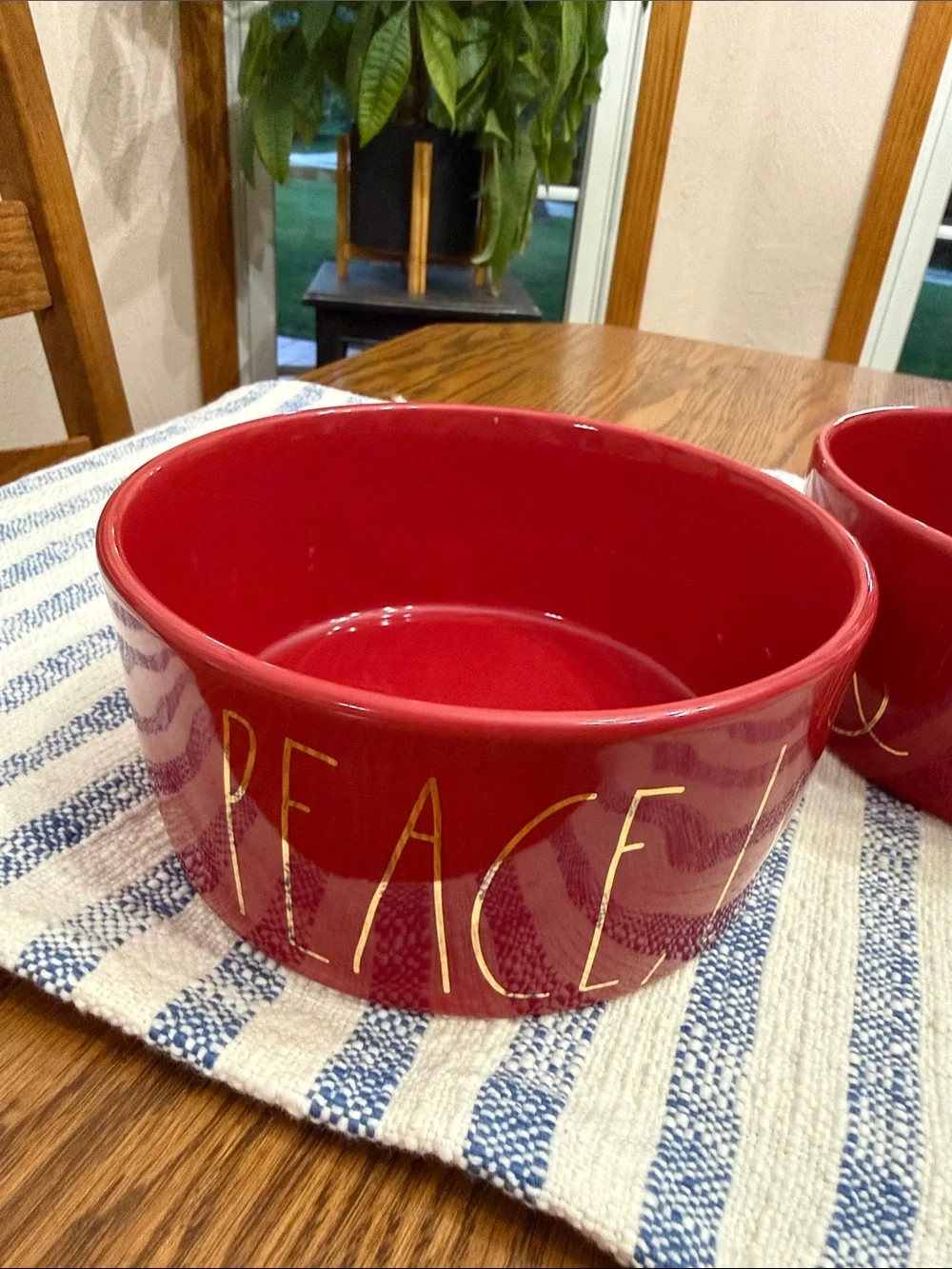 Rae Dunn Red Ceramic Pet Bowls with Gold Lettering - Set of 2